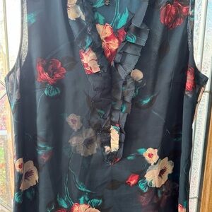 White House Market Blue Floral Ruffle Blouse